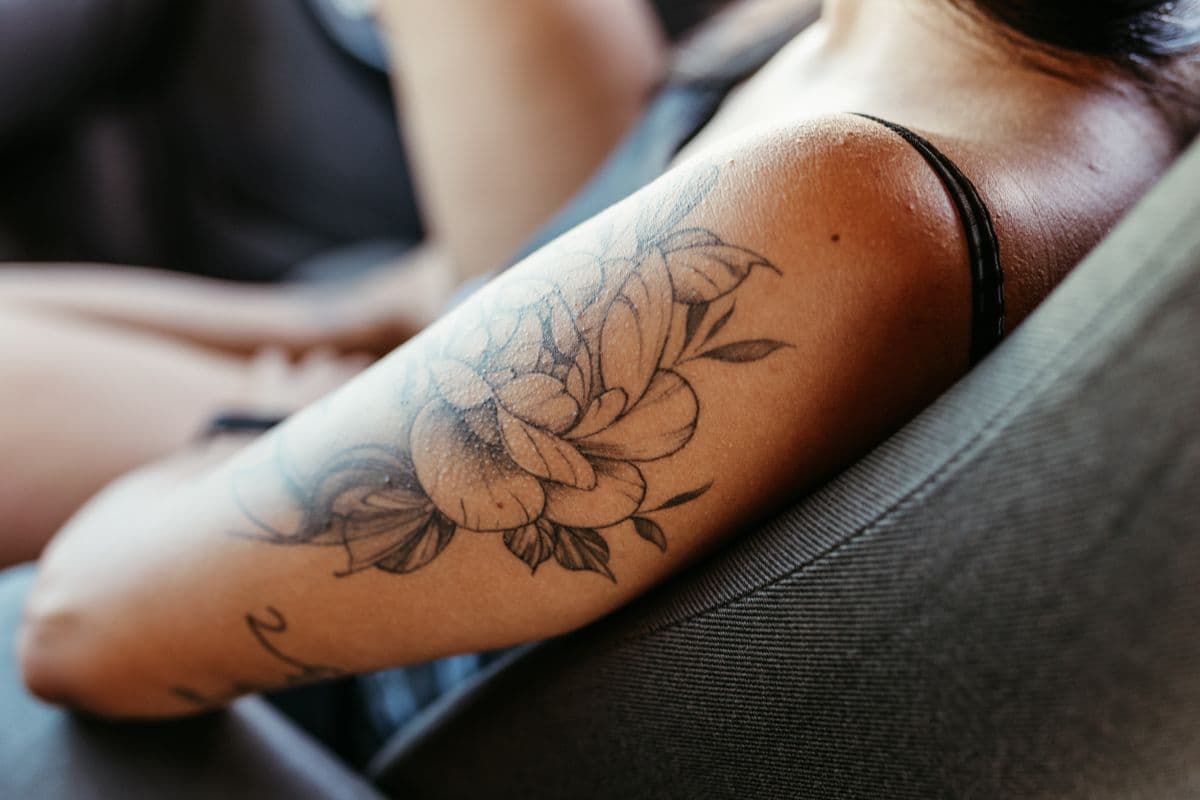 Floral tattoo on a woman’s forearm